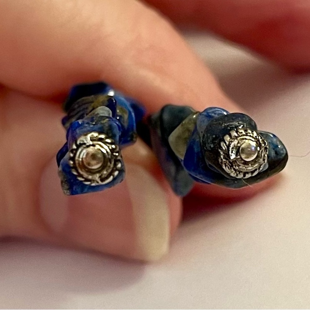 Blue gemstone wire pierced earrings jewelry - Picture 13 of 16
